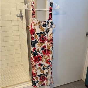 SHEIN Floral Print Midi Dress - Red and White